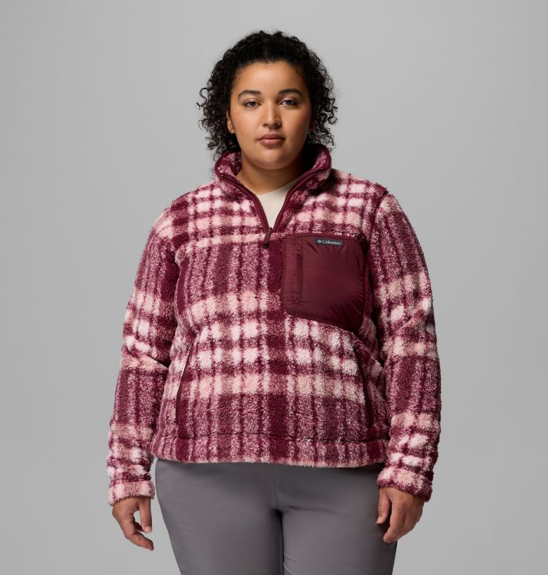 Women's West Bend Quarter Zip II Fleece Pullover - Plus Size, Color: Rich Wine Herringplaid, image 1