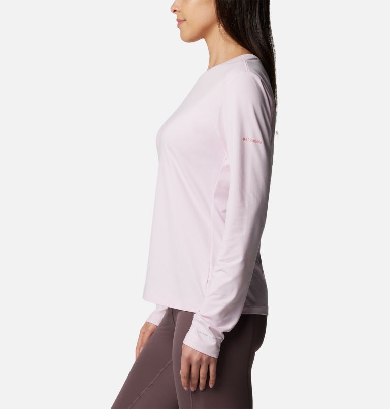 Women's Sloan Ridge Graphic Long Sleeve Technical T-Shirt, Color: Pink Dawn Heather, Linear Drifts, image 3