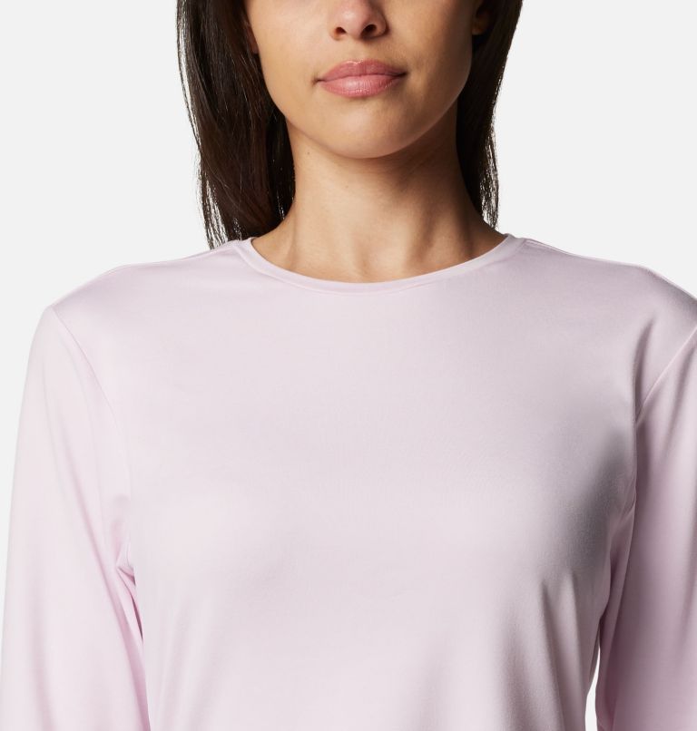 Women's Sloan Ridge Graphic Long Sleeve Technical T-Shirt, Color: Pink Dawn Heather, Linear Drifts, image 4