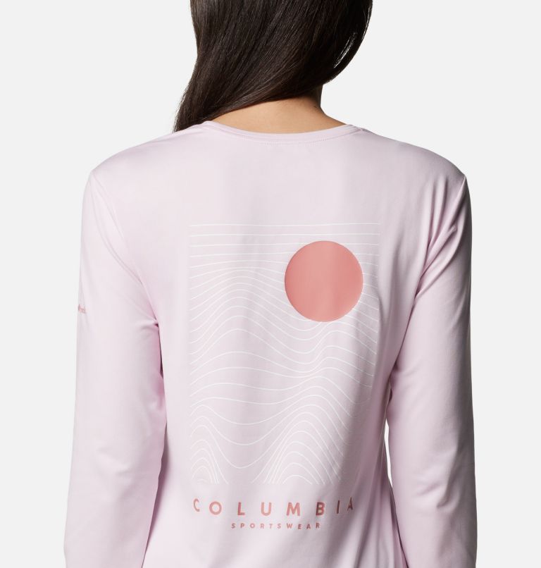 Women's Sloan Ridge Graphic Long Sleeve Technical T-Shirt, Color: Pink Dawn Heather, Linear Drifts, image 5