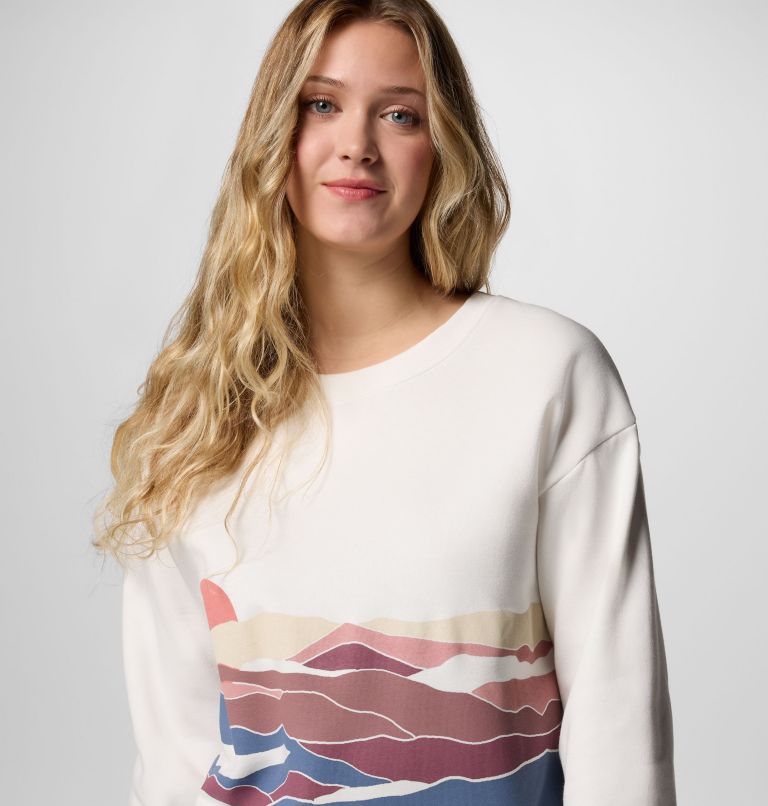 Women's Meridian Creek Sweatshirt, Color: Sea Salt, Foggy Hillscape, image 4
