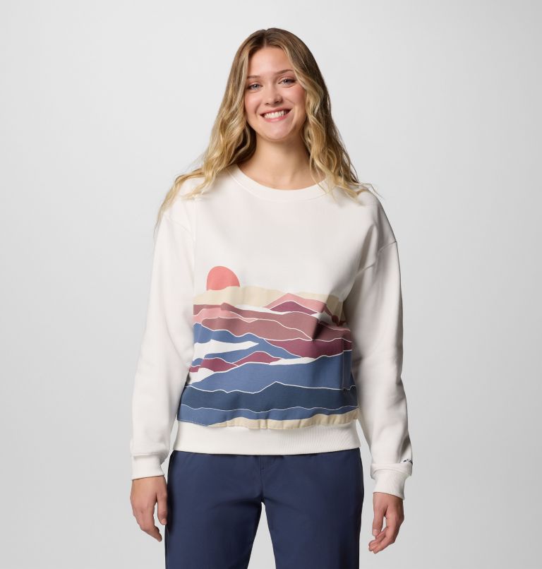 Women's Meridian Creek Sweatshirt, Color: Sea Salt, Foggy Hillscape, image 1