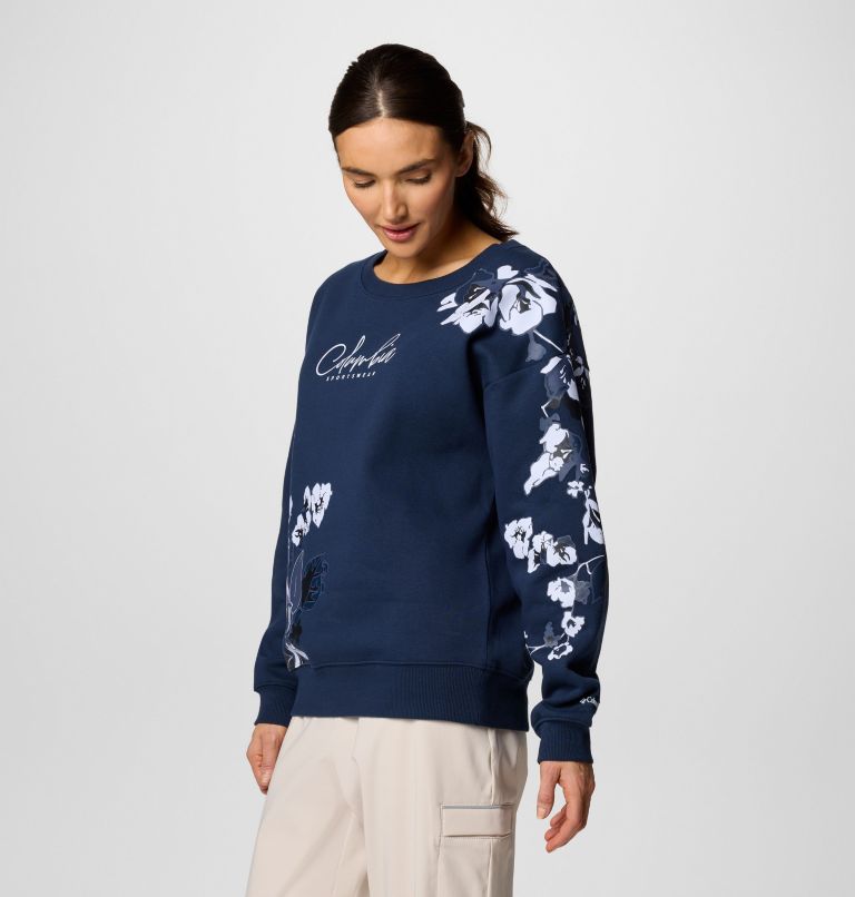Women's Meridian Creek Crew Shirt, Color: Collegiate Navy, Floral Fancy, image 4