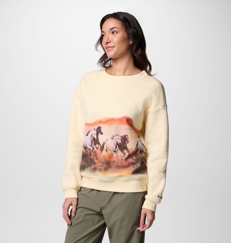 Women's Meridian Creek Crew Shirt, Color: Lemon Wash, Wildly Free, image 3