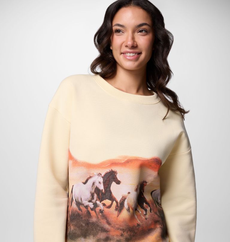 Women's Meridian Creek Crew Shirt, Color: Lemon Wash, Wildly Free, image 4