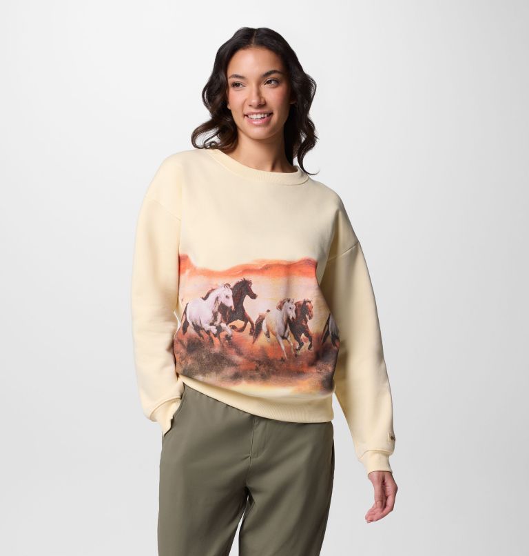 Women's Meridian Creek Crew Shirt, Color: Lemon Wash, Wildly Free, image 5