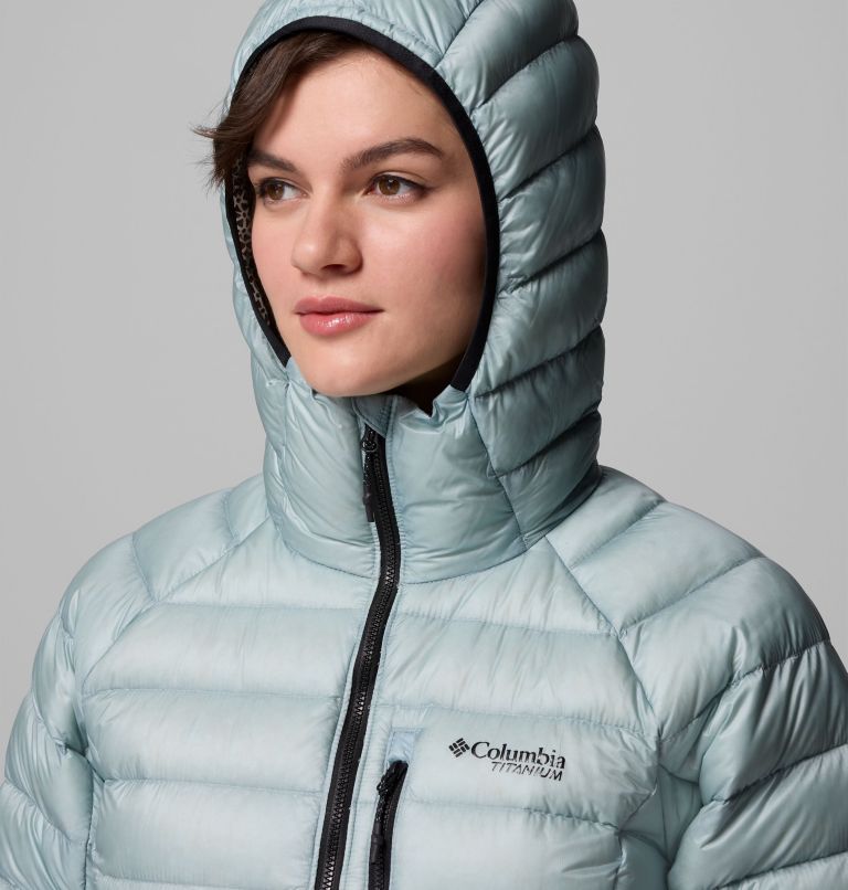 Women's Arctic Crest Down Hooded Jacket, Color: Crushed Blue, image 7