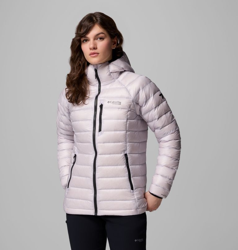 Women's Arctic Crest Down Hooded Jacket, Color: Lavender Pearl, image 5