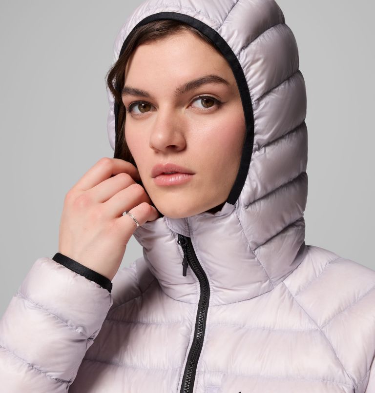 Women's Arctic Crest Down Hooded Jacket, Color: Lavender Pearl, image 7