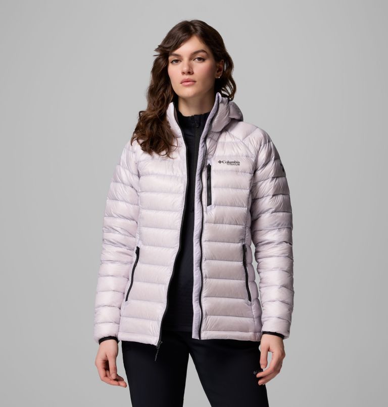 Women's Arctic Crest Down Hooded Jacket, Color: Lavender Pearl, image 1
