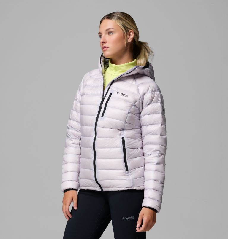 Women's Arctic Crest Down Hooded Jacket, Color: Lavender Pearl, image 4