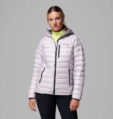 Women's Arctic Crest Down Hooded Jacket, Color: Lavender Pearl, image 3