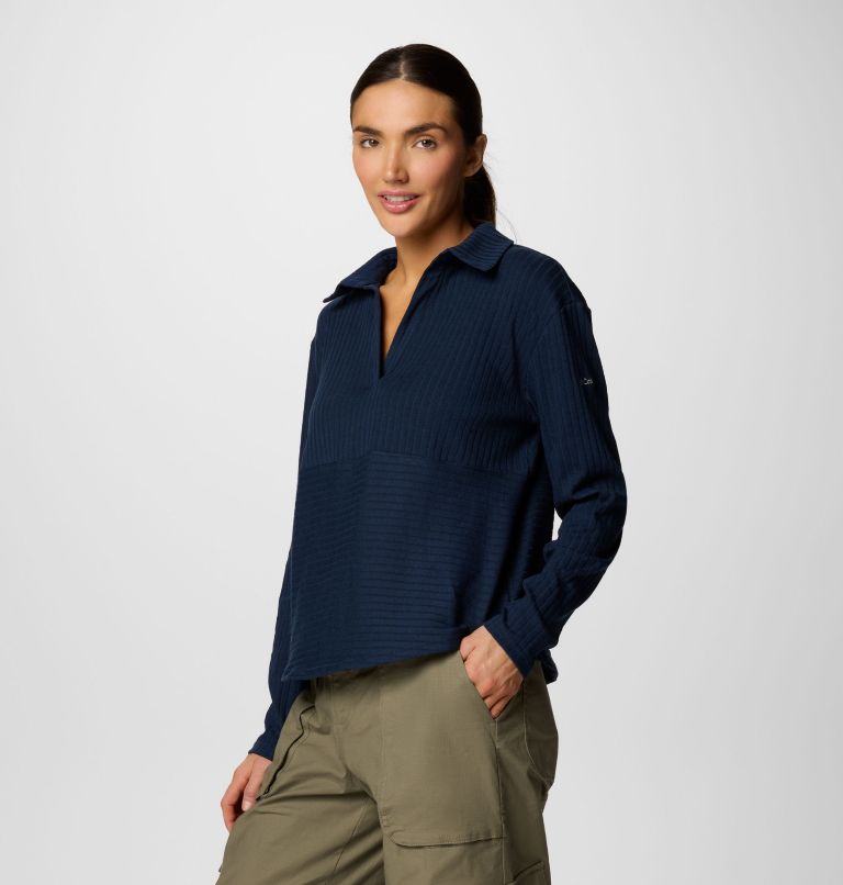 Women's Brea Falls Collared Long Sleeve Shirt, Color: Collegiate Navy, image 4