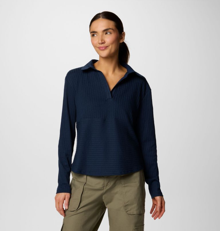 Women's Brea Falls Collared Long Sleeve Shirt, Color: Collegiate Navy, image 1