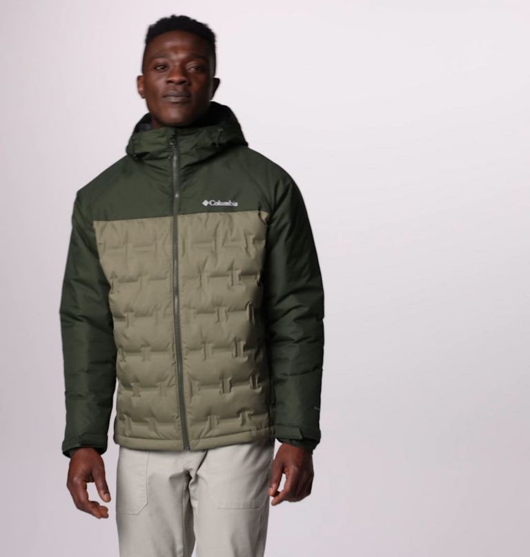 Men's Grand Trek III Down Hooded Jacket - Tall, Color: Stone Green, Greenscape