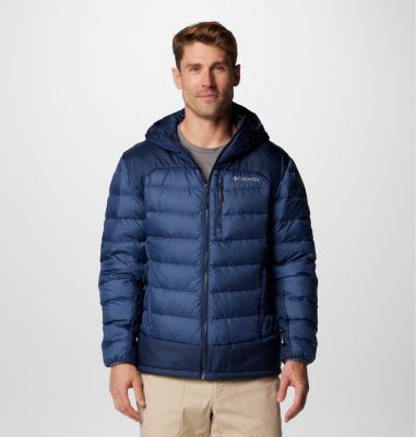 Men's Autumn Park II Down Hooded Jacket, Color: Dark Mountain, Collegiate Navy, image 1