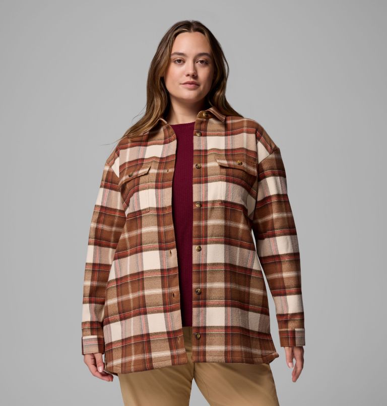 Women's Blue Point Creek Shirt Jacket - Plus Size, Color: Camel Brown Macro Buffalo Check, image 5