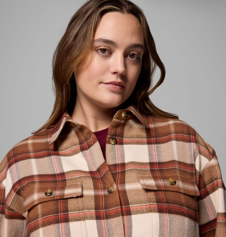 Women's Blue Point Creek Shirt Jacket - Plus Size, Color: Camel Brown Macro Buffalo Check, image 6