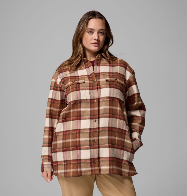 Women's Blue Point Creek Shirt Jacket - Plus Size, Color: Camel Brown Macro Buffalo Check, image 1