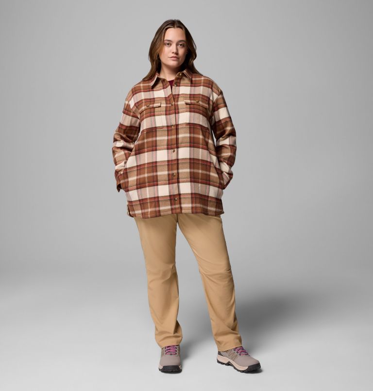 Women's Blue Point Creek Shirt Jacket - Plus Size, Color: Camel Brown Macro Buffalo Check, image 2