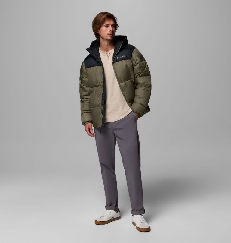 Men's Puffect II Hooded Puffer Jacket, Color: Stone Green, Black, image 2