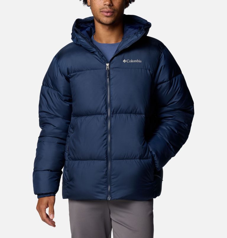 Mens navy hooded puffer jacket sale