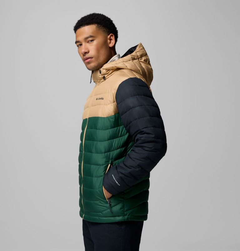 Men's Powder Lite II Hooded Jacket, Color: Rain Forest, Canoe, Black, image 4