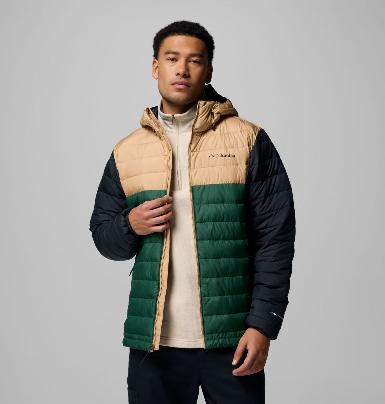 Men's Powder Lite II Hooded Jacket, Color: Rain Forest, Canoe, Black, image 5