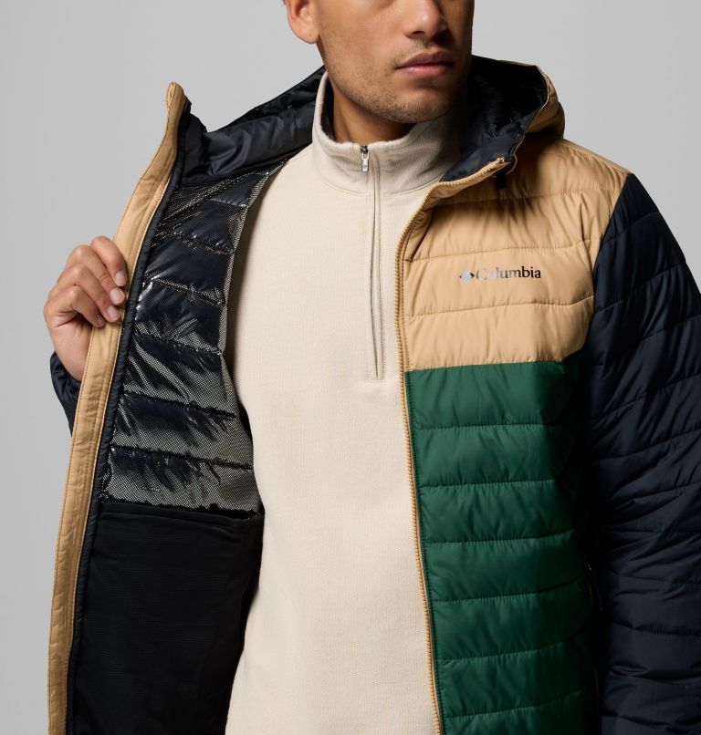 Men's Powder Lite II Hooded Jacket, Color: Rain Forest, Canoe, Black, image 6