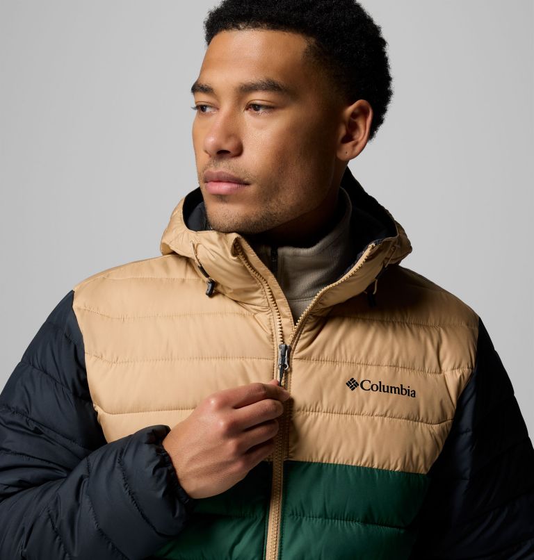 Men's Powder Lite II Hooded Jacket, Color: Rain Forest, Canoe, Black, image 7