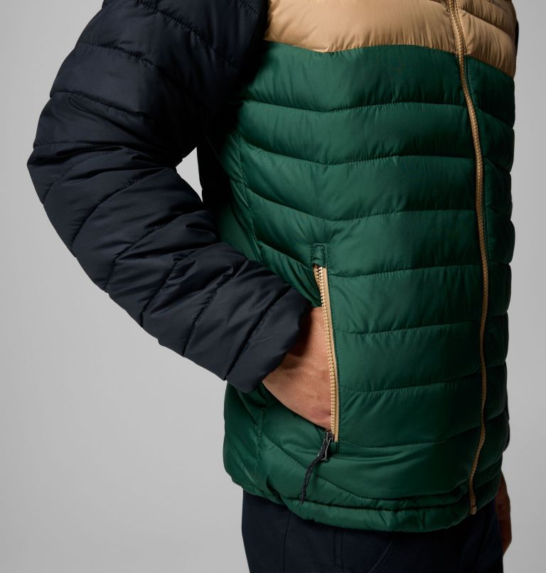 Men's Powder Lite II Hooded Jacket, Color: Rain Forest, Canoe, Black, image 8