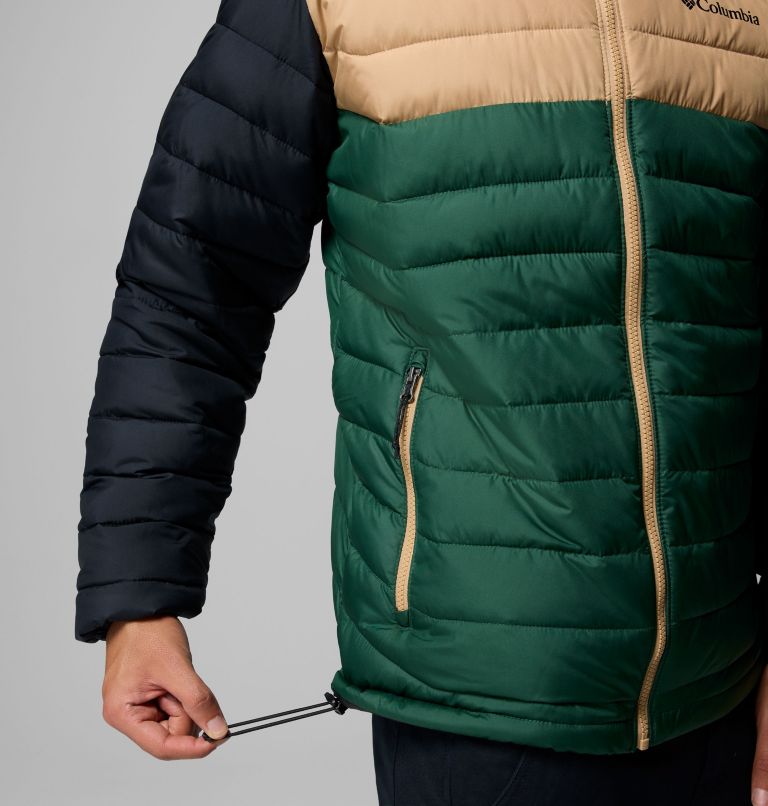 Men's Powder Lite II Hooded Jacket, Color: Rain Forest, Canoe, Black, image 9
