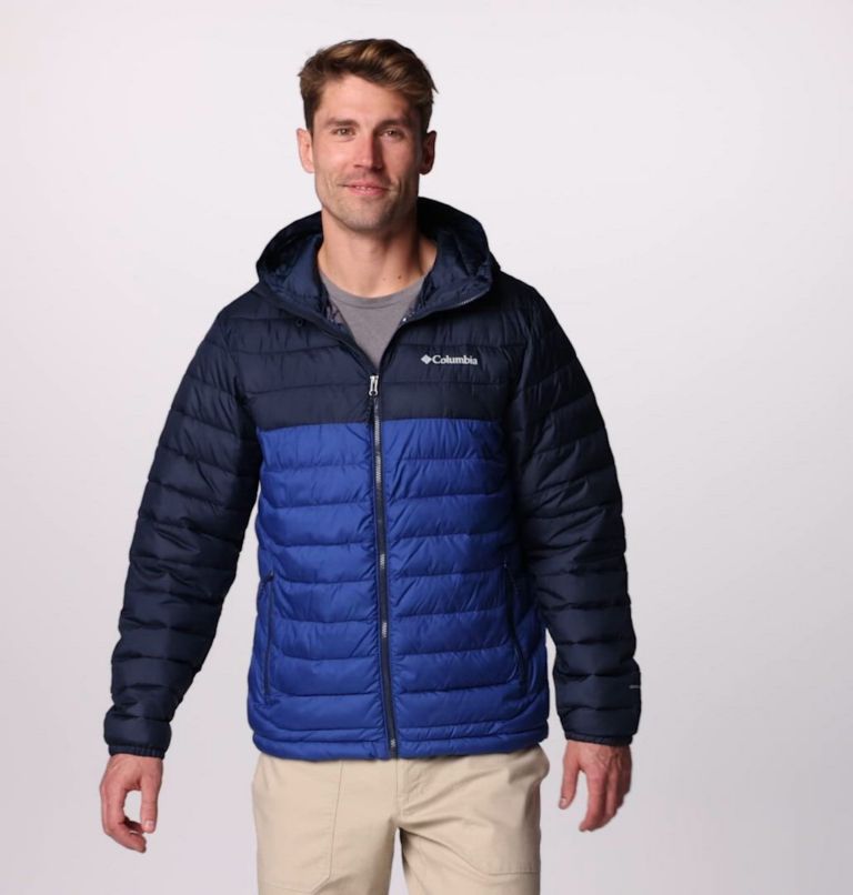 Men's Powder Lite II Hooded Jacket - Tall, Color: Mountain Blue, Collegiate Navy