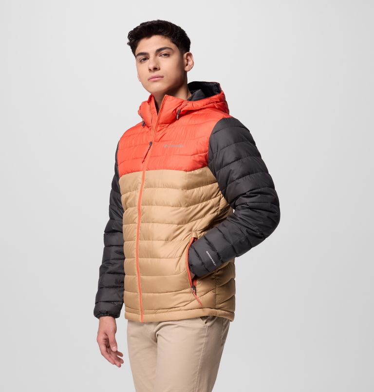 Chaqueta aislante con capucha Powder Lite II para hombre, Color: Canoe, Zing, Shark, image 4