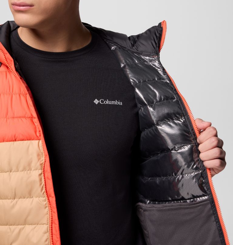 Chaqueta aislante con capucha Powder Lite II para hombre, Color: Canoe, Zing, Shark, image 6