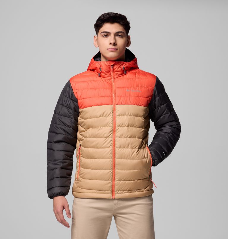Chaqueta aislante con capucha Powder Lite II para hombre, Color: Canoe, Zing, Shark, image 1