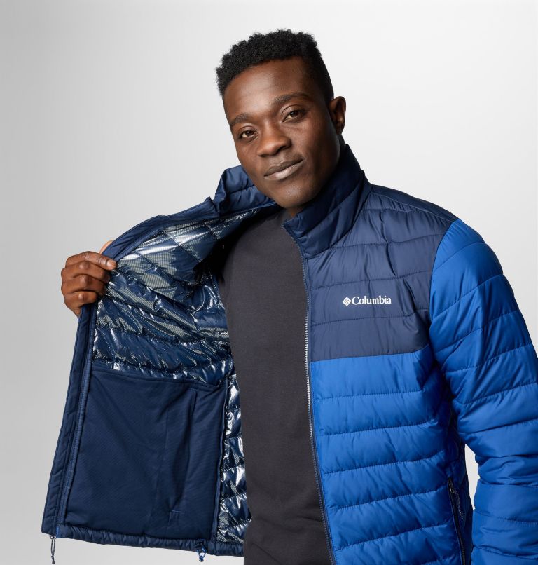 Men's Powder Lite II Jacket, Color: Mountain Blue, Collegiate Navy, image 6