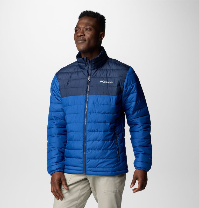 Men’s Powder Lite II Insulated Jacket, Color: Mountain Blue, Collegiate Navy, image 4