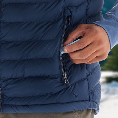 Model placing a chapstick into the zippered hand pocket.
