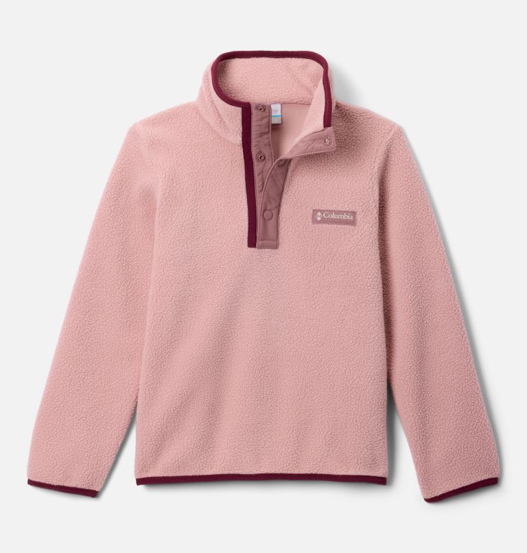 Kids' Helvetia II Half Snap Fleece Pullover, Color: Eraser Pink, Fig, image 1