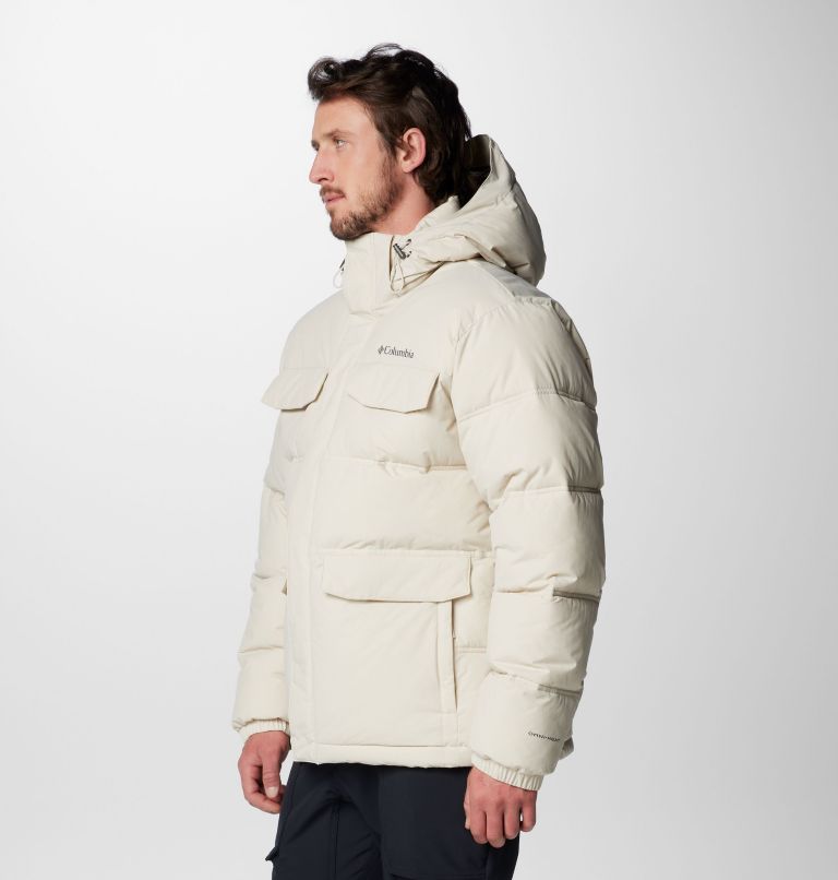 Cream puffer jacket with hood sale