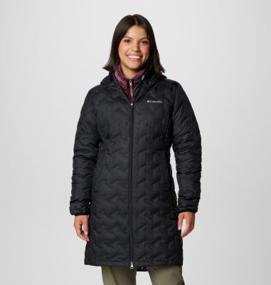 Women's Delta Ridge II Hooded Long Down Puffer, Color: Black, image 1