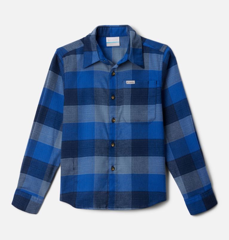 Boys' Cornell Woods Flannel Long Sleeve Shirt, Color: Collegiate Navy Ombre Buffalo, image 1