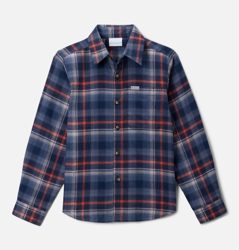 Boys' Cornell Woods Flannel Long Sleeve Shirt, Color: Collegiate Navy Backland Tartan, image 1