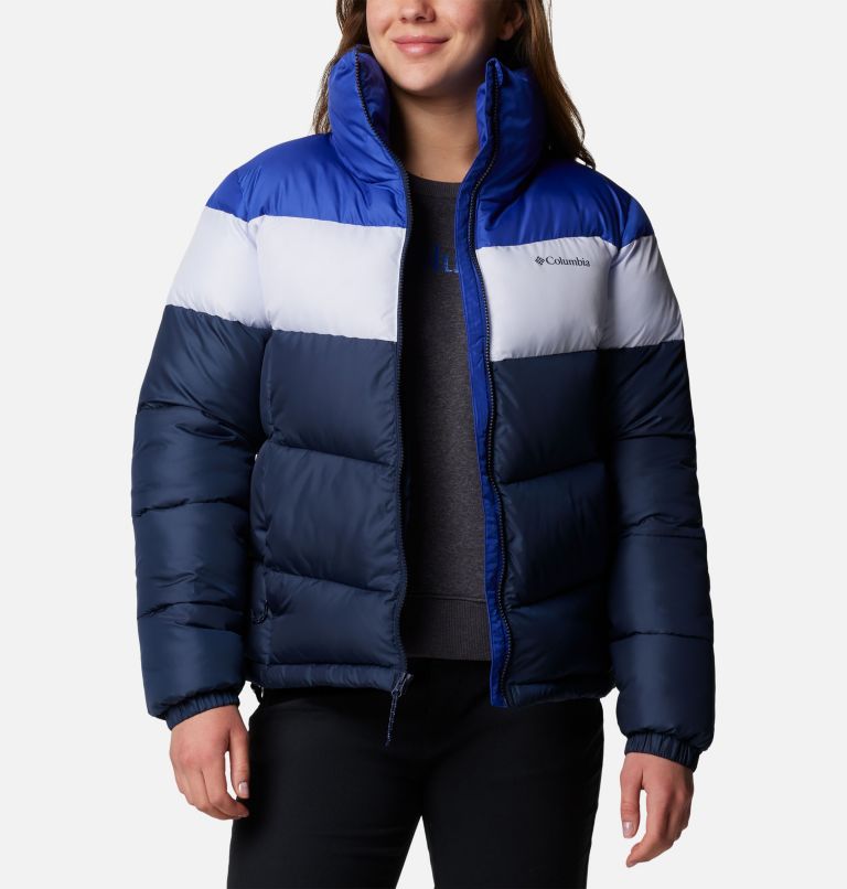 Chaqueta acolchada con bloques de color Puffect II para mujer, Color: Collegiate Navy, Snowdrift, Clematis Blu, image 6