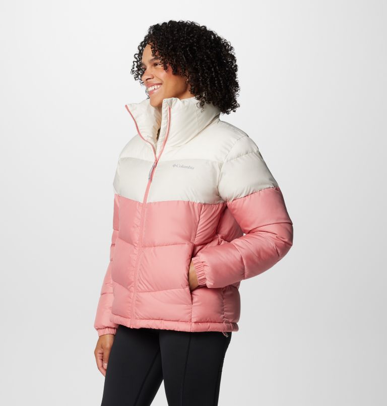 Women's Puffect II Colourblock Puffer Jacket, Color: Pink Agave, Dark Stone, Chalk, image 4
