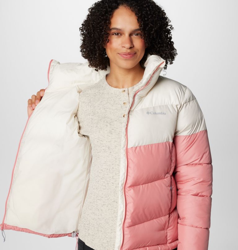 Women's Puffect II Colourblock Puffer Jacket, Color: Pink Agave, Dark Stone, Chalk, image 7