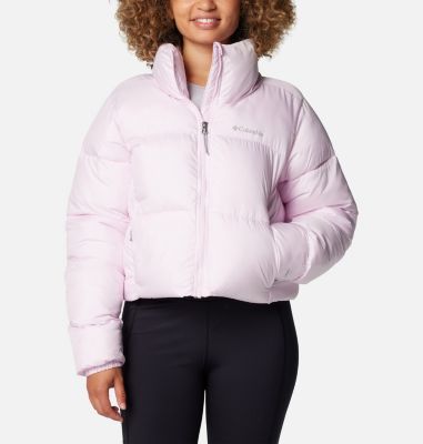 pink puffer coat