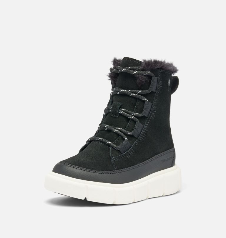 Kids' SOREL EXPLORER III LACE Waterproof Snow Boots, Color: Black, Sea Salt, image 8
