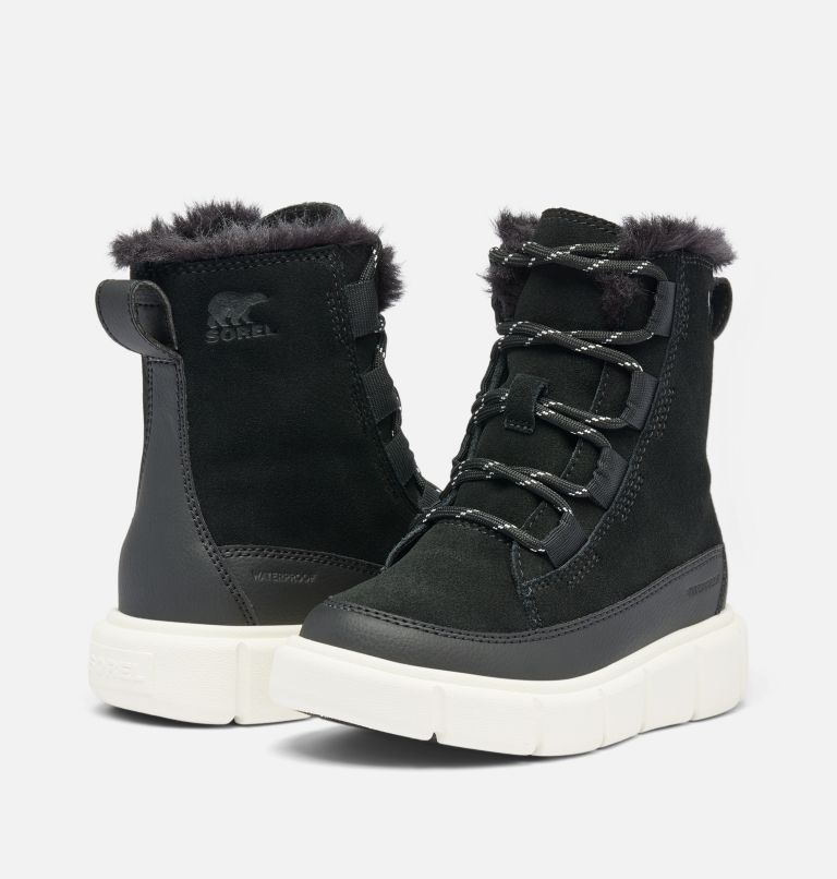Kids' SOREL EXPLORER III LACE Waterproof Snow Boots, Color: Black, Sea Salt, image 9